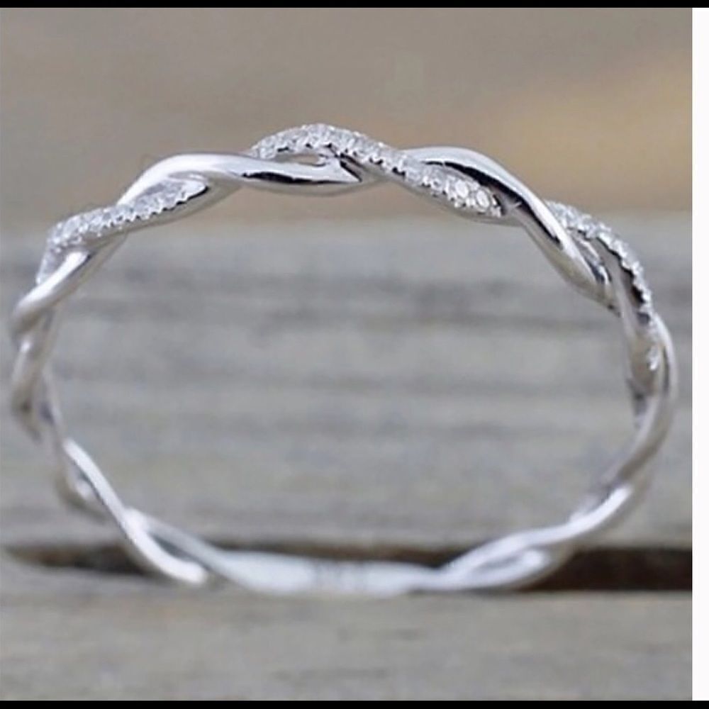 Twisted White Gold PLATED Eternity Ring - Picture 2 of 6